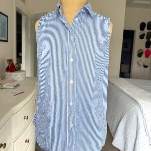 J Crew Factory Blue & White Pinstripe Sleeveless Button Down Size S